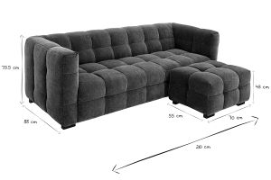 Canapé design 3 places et repose-pieds en tissu effet velours vert kaki CORTO