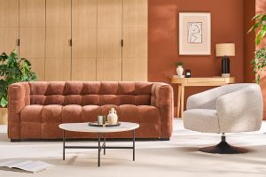 Sofá de diseño de 3 plazas en tela de terciopelo terracota CORTO