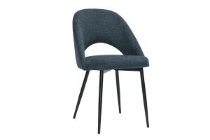 Chaises vintage en tissu effet velours texturé bleu foncé et métal noir (lot de 2) COSETTE