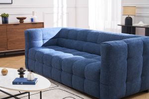 Canapé design 3 places en tissu effet velours texturé bleu foncé CORTO