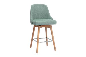 Tabourets de bar scandinaves pivotants 360° en tissu effet velours texturé vert céladon et bois hêtre massif H65 cm (lot de 2) HASTA