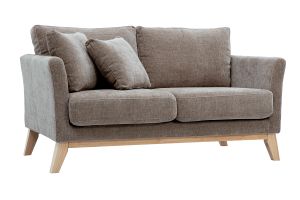 Canapé scandinave déhoussable 2 places en tissu effet velours texturé taupe et bois clair OSLO