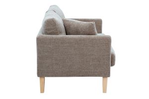 Canapé scandinave déhoussable 2 places en tissu effet velours texturé taupe et bois clair OSLO