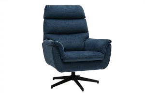Fauteuil pivotant en tissu chenille bleu foncé et métal noir JONAH