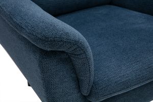 Fauteuil pivotant en tissu chenille bleu foncé et métal noir JONAH