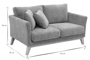 Canapé scandinave déhoussable 2 places en tissu effet velours texturé taupe et bois clair OSLO