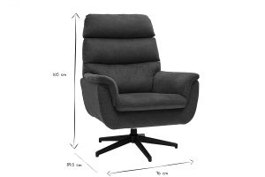 Fauteuil pivotant en tissu chenille bleu foncé et métal noir JONAH