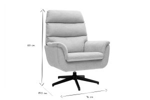 Fauteuil pivotant en tissu chenille gris et métal noir JONAH