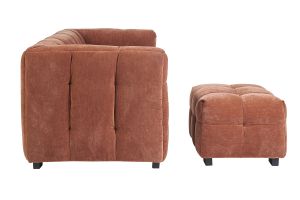 Canapé design 3 places et repose-pieds en tissu effet velours terre brûlée CORTO