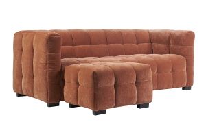Canapé design 3 places et repose-pieds en tissu effet velours terre brûlée CORTO