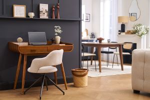 Bureau scandinave bois foncé avec rangements 2 tiroirs L100 cm HALLEN