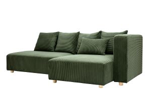 Canapé d'angle droit 3 places en tissu velours côtelé vert kaki et bois clair HARLEM