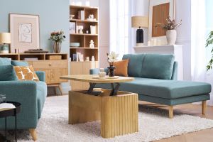 Mesa baja elevable rectangular de madera de mango maciza L100 cm LATIGO