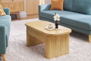 Mesa baja elevable rectangular de madera de mango maciza L100 cm LATIGO