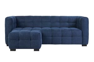 Canapé design 3 places et repose-pieds en tissu effet velours texturé bleu foncé CORTO