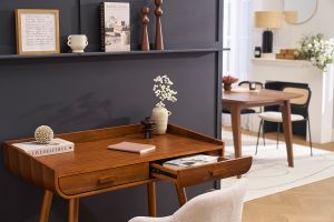 Bureau scandinave bois foncé avec rangements 2 tiroirs L100 cm HALLEN