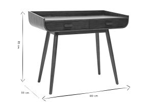 Bureau scandinave bois foncé avec rangements 2 tiroirs L100 cm HALLEN