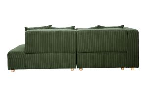 Canapé d'angle gauche 3 places en tissu velours côtelé vert kaki et bois clair HARLEM