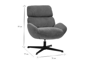 Fauteuil pivotant en tissu velours côtelé vert kaki et métal noir KLEM