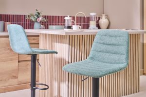 Tabourets de bar réglables en tissu effet velours texturé céladon et métal (lot de 2) SAURY