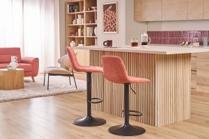Tabourets de bar réglables en tissu effet velours texturé terracotta et métal (lot de 2) SAURY