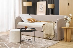 Pouf rond en tissu effet laine bouclée blanc D40 cm PAUL