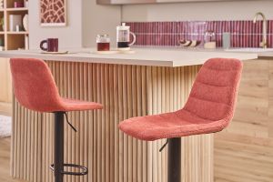 Tabourets de bar réglables en tissu effet velours texturé terracotta et métal (lot de 2) SAURY