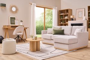 Pouf rond en tissu effet laine bouclée blanc D40 cm PAUL