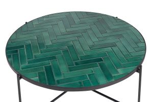 Table basse ronde en céramique vert foncé et métal noir D80.5 cm KOTTA