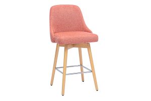 Tabourets de bar scandinaves pivotants 360° en tissu effet velours texturé terracotta et bois hêtre massif H65 cm (lot de 2) HASTA