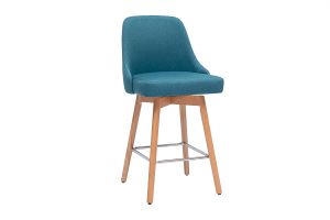 Tabourets de bar scandinaves pivotants 360° en tissu bleu canard et bois hêtre massif H65 cm (lot de 2) HASTA