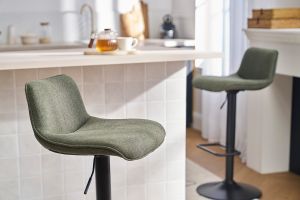 Tabourets de bar réglables pivotants 360° en tissu vert kaki et métal noir (lot de 2) BOOST
