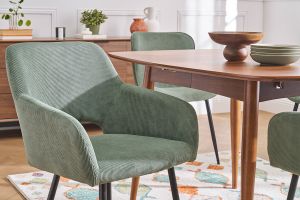 Chaises en tissu velours côtelé vert kaki et métal noir (lot de 2) LAURETTE