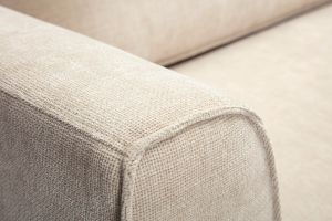 Canapé d'angle droit design en tissu effet velours texturé beige 3 places GRAMMY