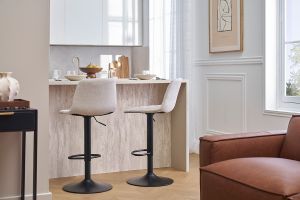 Tabourets de bar réglables en tissu effet velours texturé beige et métal (lot de 2) SAURY