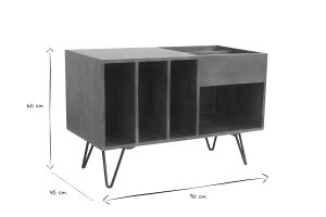 Buffet de rangement vinyles en bois manguier massif teinté et métal L90 cm BOOGIE