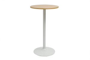 Table haute design ronde en bois clair chêne et métal blanc D60 cm CALISTA