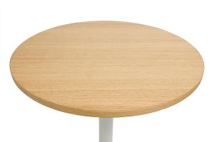 Table haute design ronde en bois clair chêne et métal blanc D60 cm CALISTA