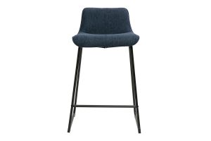 Tabourets de bar en tissu effet velours texturé bleu foncé et métal H65 cm (lot de 2) BOOST