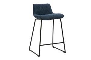 Tabourets de bar en tissu effet velours texturé bleu foncé et métal H65 cm (lot de 2) BOOST