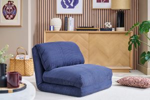 Chauffeuse 1 place convertible en tissu velours côtelé bleu foncé SPENCER