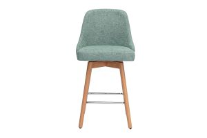 Tabourets de bar scandinaves pivotants 360° en tissu effet velours texturé vert céladon et bois hêtre massif H65 cm (lot de 2) HASTA