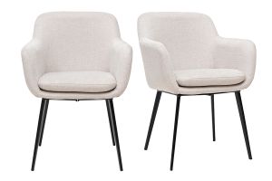 Chaises en tissu effet velours texturé beige et métal noir (lot de 2) AMIKA