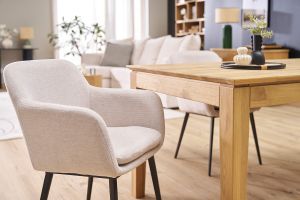 Chaises en tissu effet velours texturé beige et métal noir (lot de 2) AMIKA