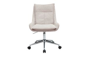 Chaise de bureau à roulettes en tissu effet velours texturé beige et métal chromé BLAISE