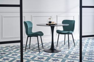Chaises design en tissu velours côtelé bleu canard et métal noir (lot de 2) ADDICT