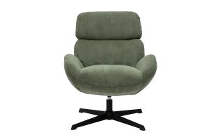 Fauteuil pivotant en tissu velours côtelé vert kaki et métal noir KLEM