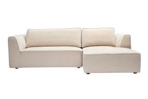 Canapé d'angle droit design en tissu effet velours texturé beige 3 places GRAMMY