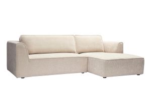 Canapé d'angle droit design en tissu effet velours texturé beige 3 places GRAMMY