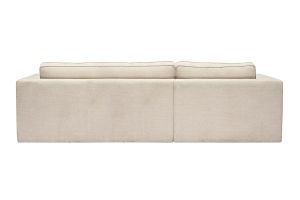 Canapé d'angle droit design en tissu effet velours texturé beige 3 places GRAMMY